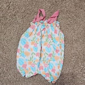 Colorful Floral Kids Romper with Pink Straps